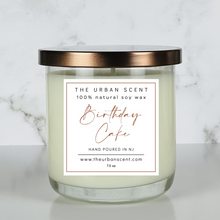 Load image into Gallery viewer, The Urban Scent 100% natural Birthday Cake scented soy candle. 7.5 oz Hand poured in NJ

