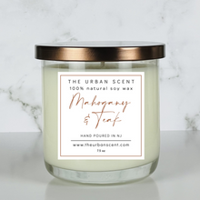 Load image into Gallery viewer, The Urban Scent 100% natural Mahogany Teakwood scented soy candle. 7.5 oz Hand poured in NJ
