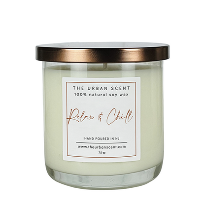 Relax & Chill blends apple, lilac, and patchouli in a hand-poured soy candle. A fresh, soothing scent for calm days and cozy evenings.