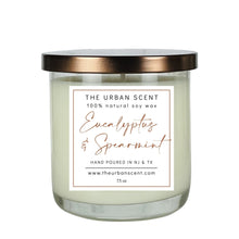 Load image into Gallery viewer, The Urban Scent 100% natural Eucalyptus &amp; Spearmint scented soy candle. 7.5 oz Hand poured in NJ 
