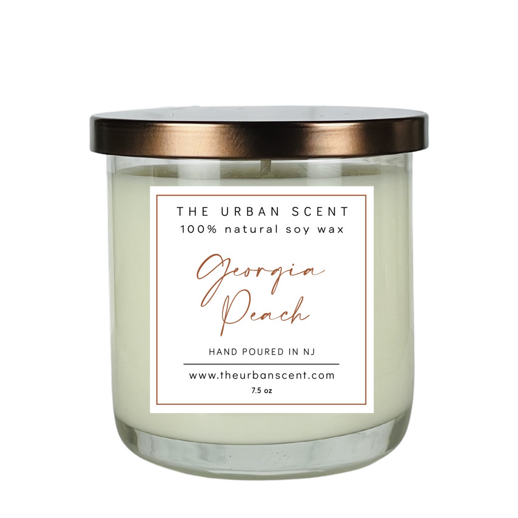 The Urban Scent 100% natural Georgia Peach scented candle. 7.5 oz Hand poured in NJ