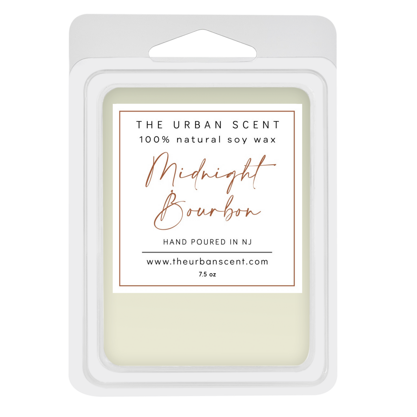 The Urban Scent 100% natural Midnight Bourbon scented wax melts. 2.5 oz Hand poured in NJ soy