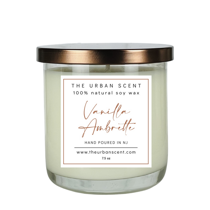The Urban Scent 100% natural Vanilla Ambrette scented soy candle. 7.5 oz Hand poured in NJ