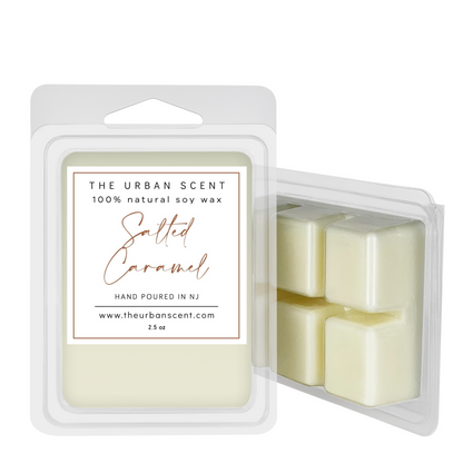 Salted Caramel soy wax melts in open clamshell